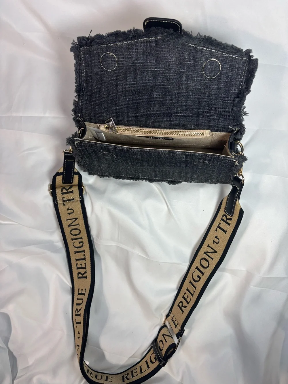 True Religion Denim Horseshoe Crossbody Shoulder Bag – Black